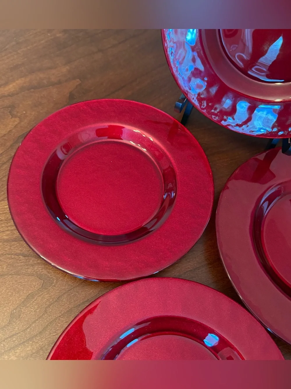 Set of 4 Vintage Pier 1 Imports Ruby Red 8.25” Glass Salad / Dessert Plates - #1